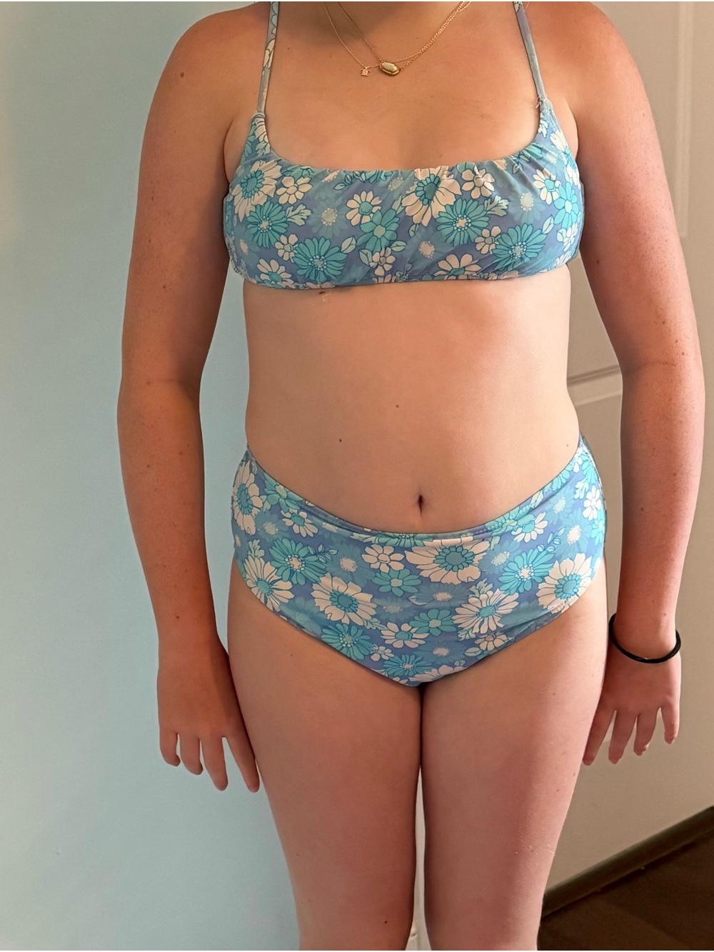 Blue Floral High-Waist Bikini Set